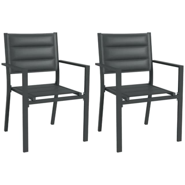 Outsunny 2 PCs Dining Chairs, Stackable Design Aluminium Outdoor Armchairs Grey 84G-449V00CG