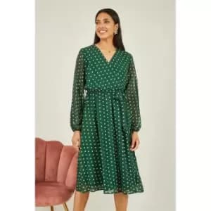 Mela London Green Polka Dot Midi Wrap Dress - Green