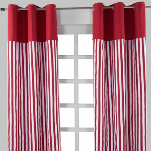 Homescapes Thick Red Stripe Ready Made Eyelet Curtain Pair, 137 X 228cm Drop