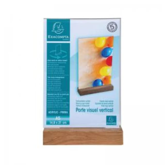 Exacompta Exacompta Portrait Stand Up Sign Holder A5 with Wood Base 85258D 85258D