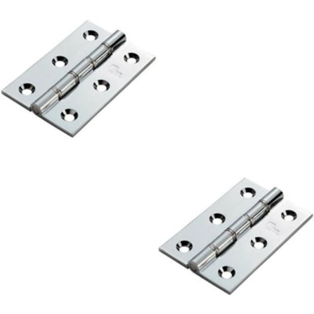 Loops 2x PAIR 76 x 50 x 2.5mm Heavy Duty Butt Hinge Polished Chrome Internal Multi