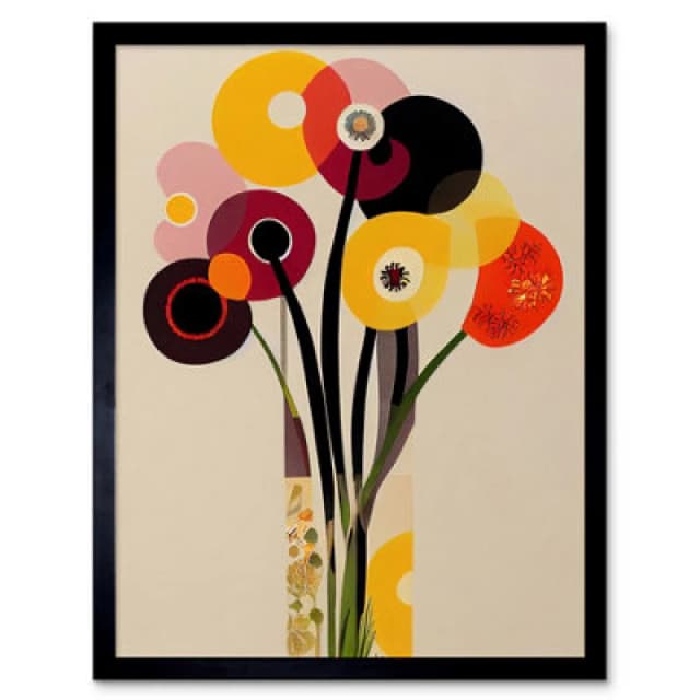 Artery8 Retro Spring Summer Flowers Floral Burgundy Orange Framed Wall Art Print