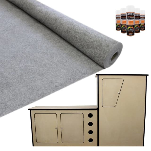 T-Mech 11M2 Van Lining Carpet Super Stretch Kit Smoke Grey With Camper Motor Home Kitchen Unit