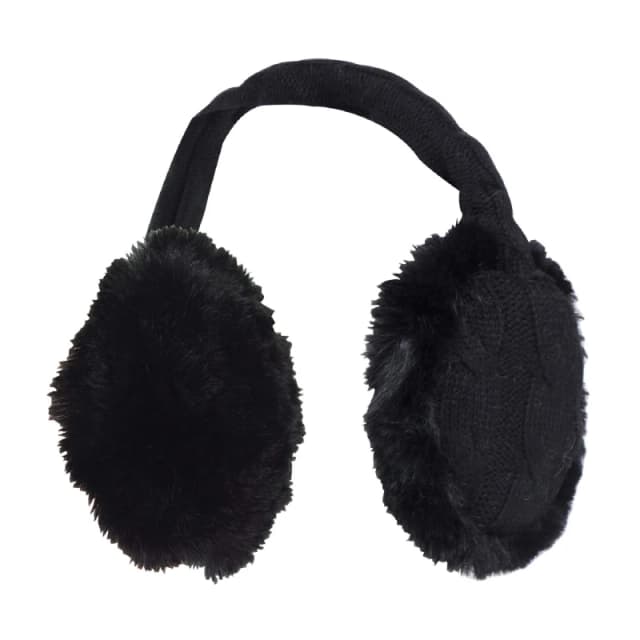 Sock Snob Ladies Winter Knitted Cold Weather Faux Fur Ear Muffs - One Size / Black