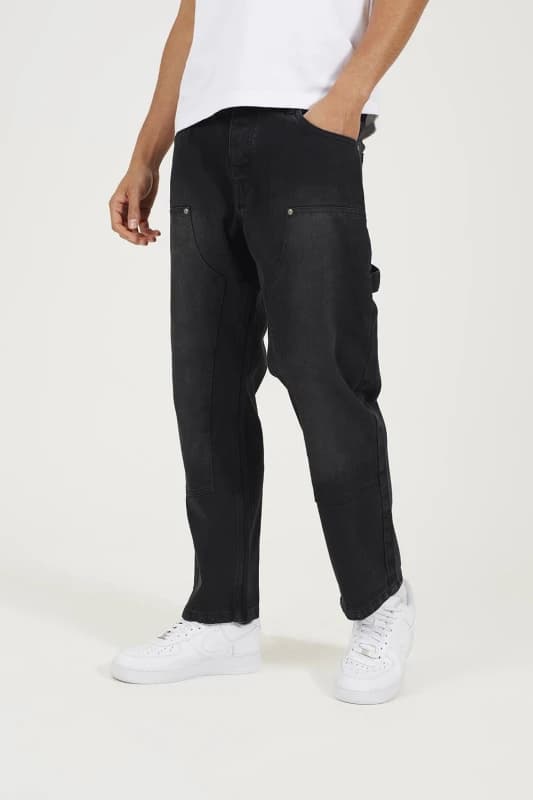 Brave Soul Mens Loose Fit Carpenter Style Denim Jeans in Charcoal Size: 30R Charcoal Male 30R