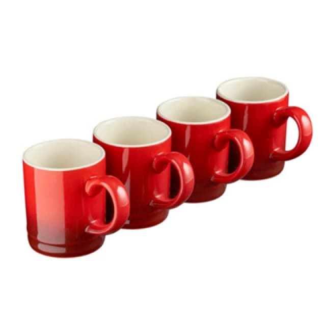 Cooks Professional Espresso Coffee Cups Mugs Stoneware 90ml - Set of 4 Cups Red
