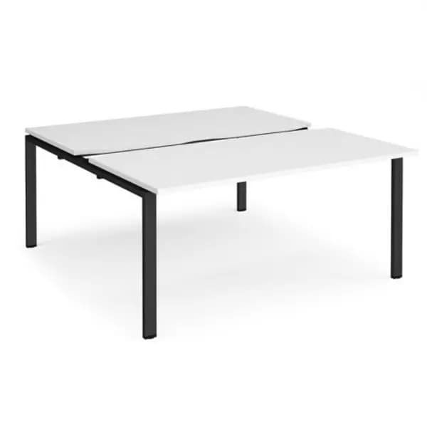 Adapt Bench Desk 2 Person Rectangular Desks 1600mm With Sliding Tops White Tops With Black Frames 1600mm Depth Adapt White STE1616-K-WH