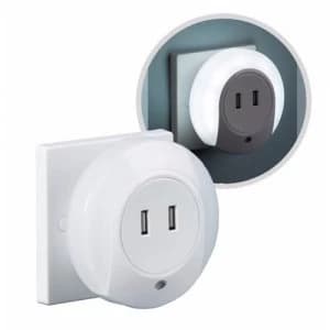 KnightsBridge Plug In Compact LED Wall Night Light with Sensor and USB Charging