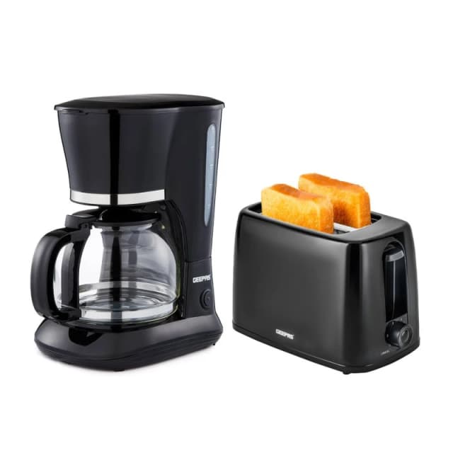 Geepas 1.5L Filter Coffee Machine & 2 Slice Toaster Combo Set in Black Unisex