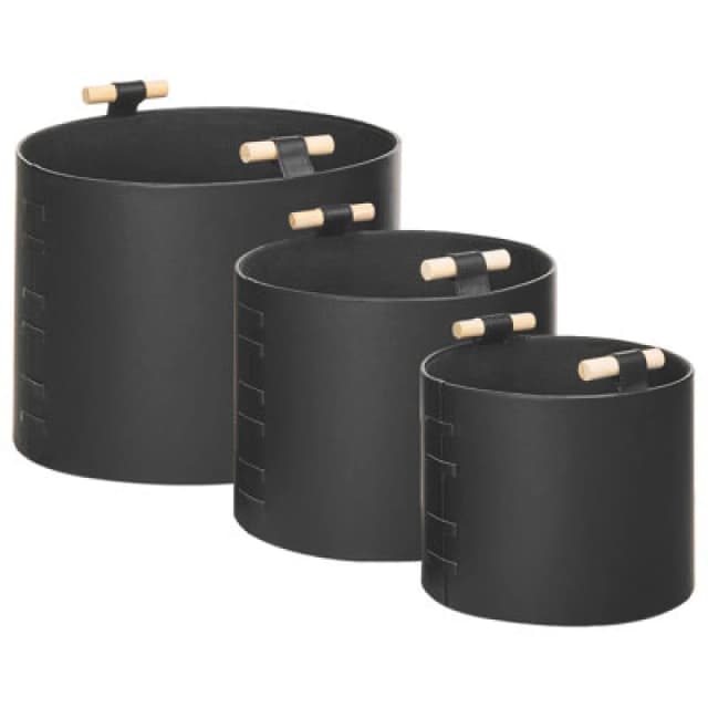 Beliani Set Of 3 Baskets Aram Faux Leather Black