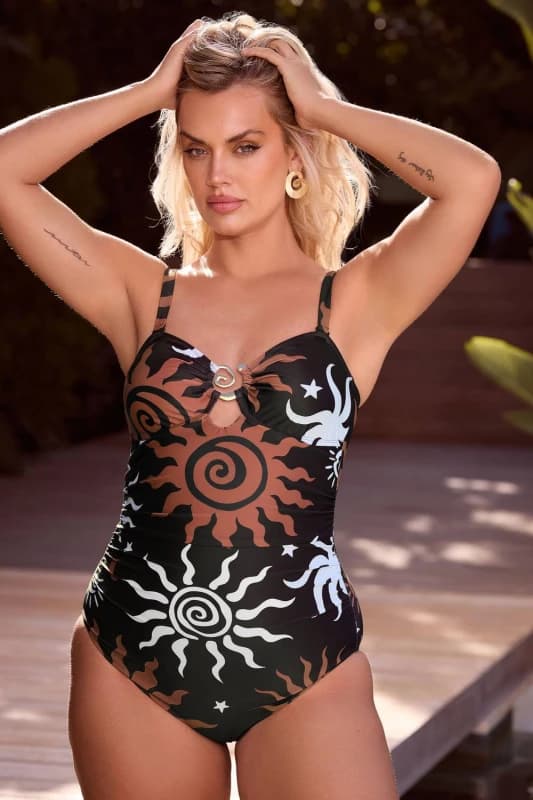 Yours Womens Celestial Print Bandeau Swimsuit Size: 14 Multicolor Female 14