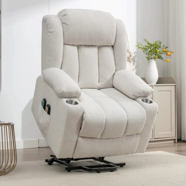 Artemis Home Lovell Electric Lift Assist Riser Recliner with Massage & Heat in Cream Cream Unisex