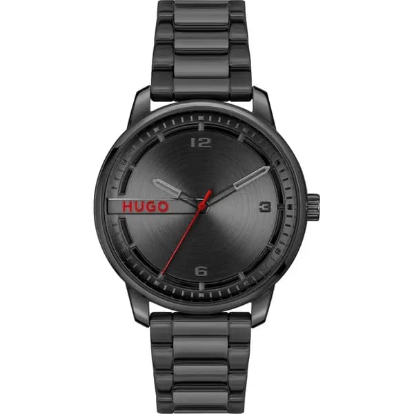 HUGO 1530365 Mens #Stamp (42mm) Black Dial / Black Watch