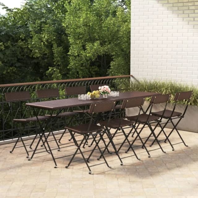 VIDAXL Folding Bistro Chairs 8 pcs Brown Poly Rattan and Steel Vidaxl 8720845666125