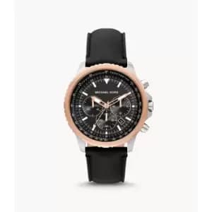 Michael Kors Mens Cortlandt Chronograph Leather Watch - Black