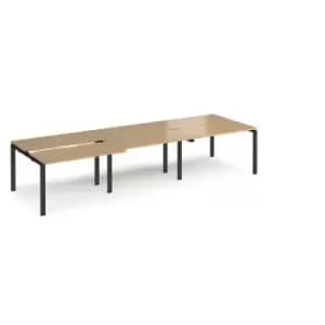 Bench Desk 6 Person Rectangular Desks 3600mm With Sliding Tops Oak Tops With Black Frames 1200mm Depth Adapt