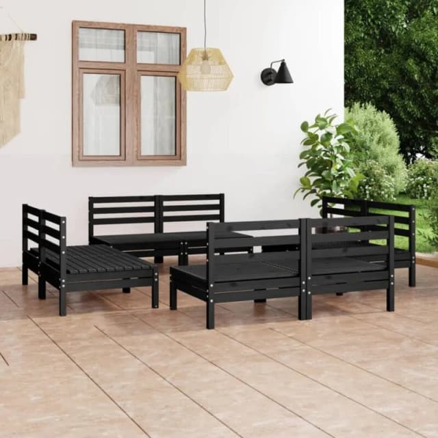 VIDAXL 8 Piece Garden Lounge Set Black Solid Pinewood Vidaxl 8720286682982