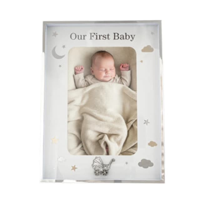 Happy Homewares First Baby Silver Plated Frame With Gold And Silver Stars And Clouds