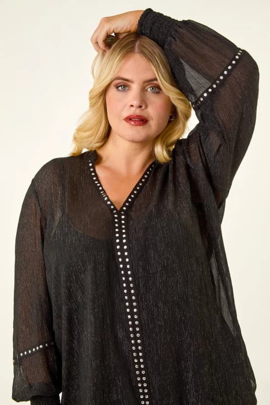 Roman Womens Curve Shimmer Chiffon Blouse in Black Size: 22-24 Black Female 22-24