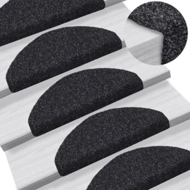 vidaXL 15x Self-adhesive Stair Mats Needle Punch 65x21x4cm Black Tread Rugs