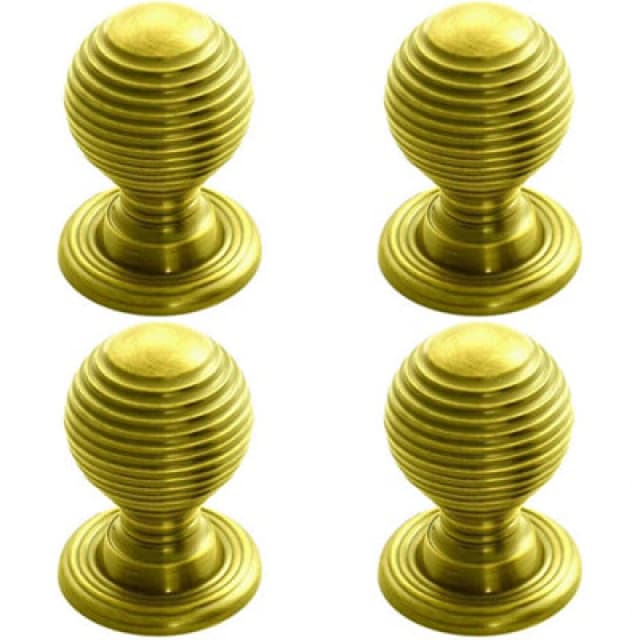 Loops 4x Textured Reeded Ball Cupboard Door Knob 28mm Dia Polished Brass Handle Metallics unisex