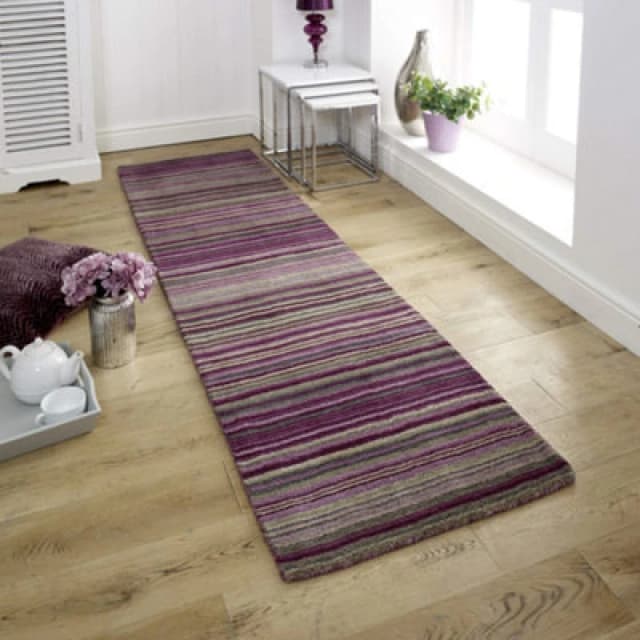 Melrose Mubai Stripe Wool Made Berry Runner Area Rug 060/230Cm