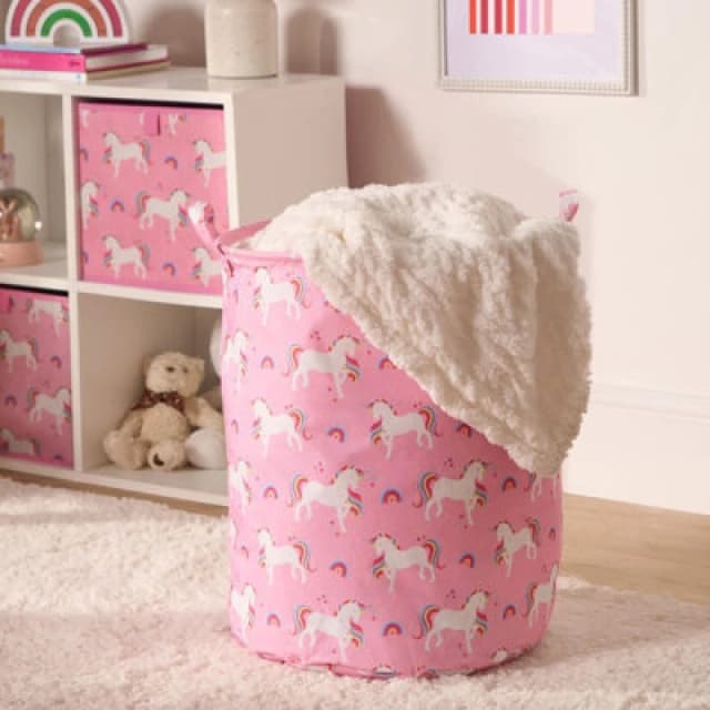 OHS OHS Kids Laundry Basket Clothes Shoe Storage Toy Organiser Pop Up, Unicorn - Pink Pink One Size Unisex 5027434215621