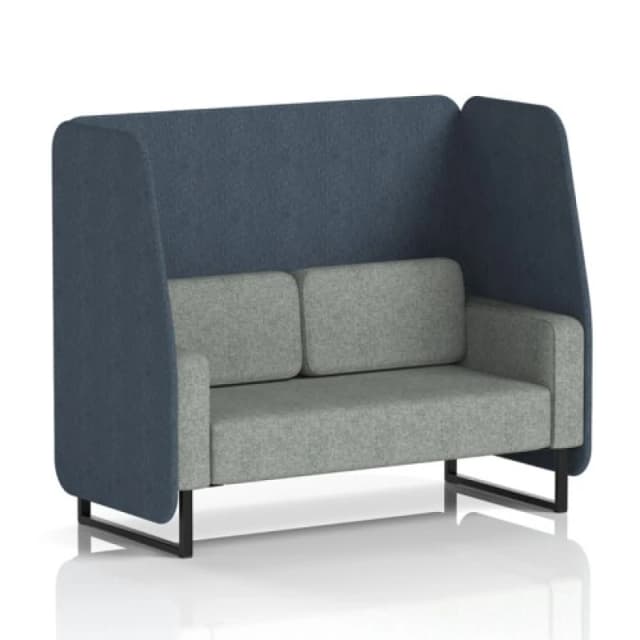 Brixworth 2 Seater Open Office Booth with Black Legs in Rivet Fabric - Crucible Panels and Prime Sofa