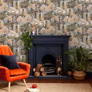 Envy Vacay Ochre Natural Floral Wallpaper - Beige