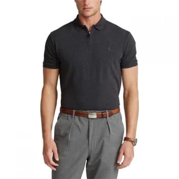 Polo Ralph Lauren Zip Mesh Polo Shirt - Dark Grey Hth