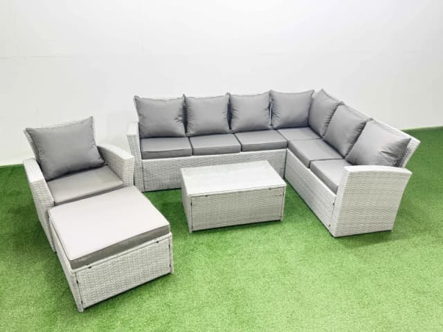 Fimous Garden Outdoor Rattan Furniture Sets 8 Seater Rattan Garden Sofa Set in Light Grey Light Grey Unisex