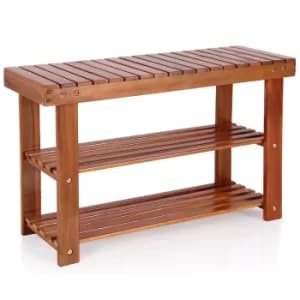 Shoe Rack Acacia Wood 2 Shelves 70x30x46cm