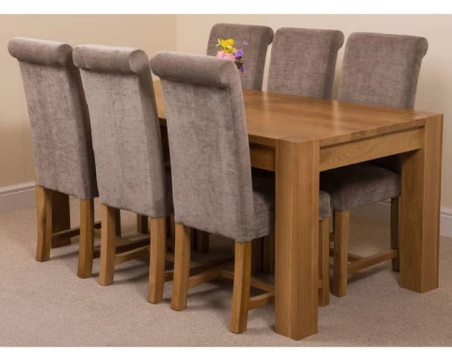 Thats Furniture Kuba 180 x 90cm Chunky Oak Dining Table & 6 Washington Fabric Chairs in Grey Grey Unisex 180 x 90 cm