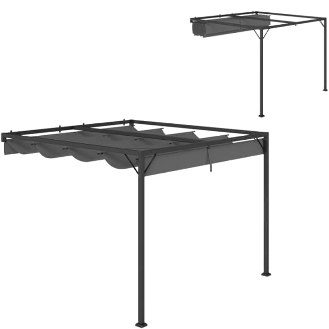 Outsunny 3 x 3(m) Outdoor Pergola Retractable Canopy Wall Mounted - Grey TJ Hughes 5063603025615