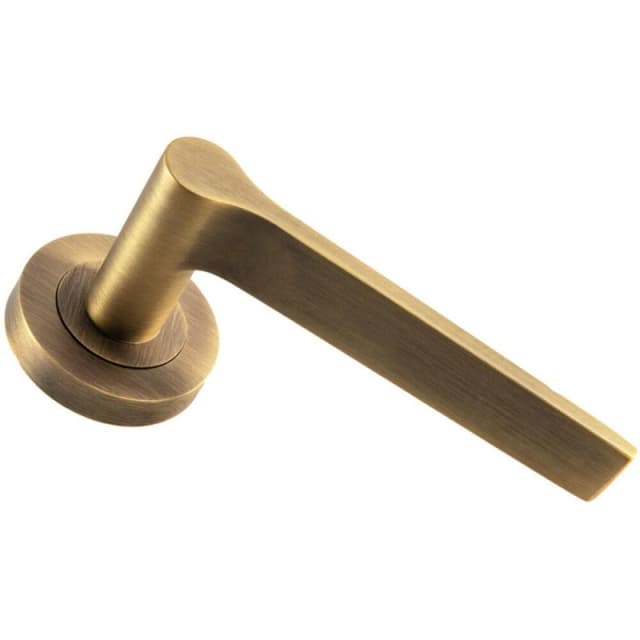 Loops PAIR Straight Rounded Handle on Round Rose Concealed Fix Antique Brass Metallics