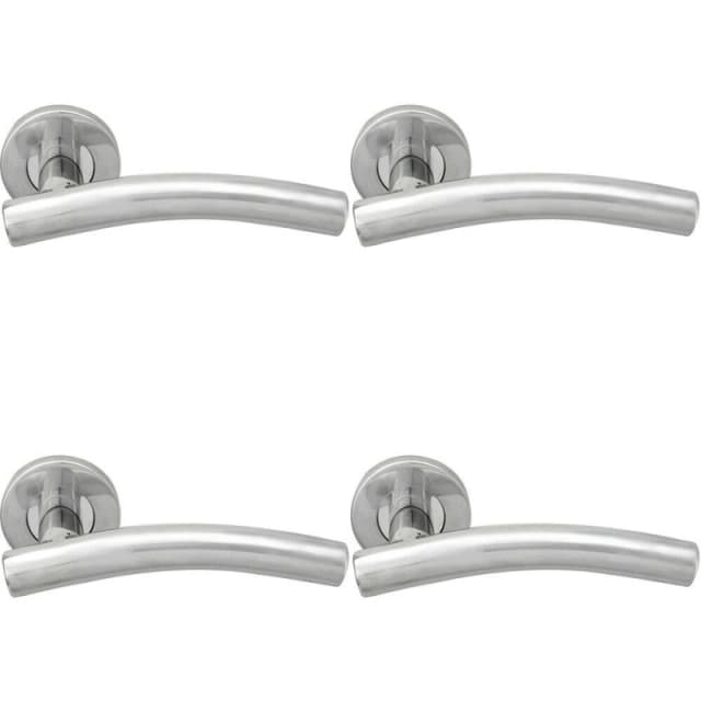 Loops 4x PAIR Arched Round Bar Handle on Round Rose Concealed Fix Polished Steel Metallics