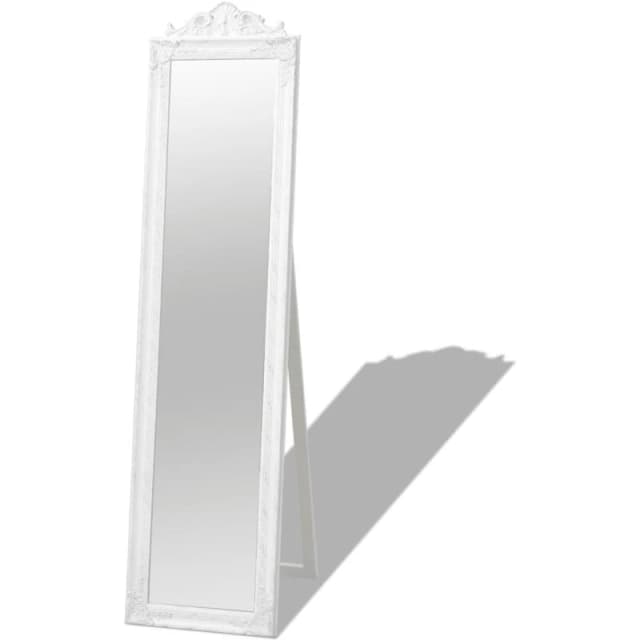 vidaXL Free-Standing Mirror Baroque Style 160x40cm White Makeup Looking Glass