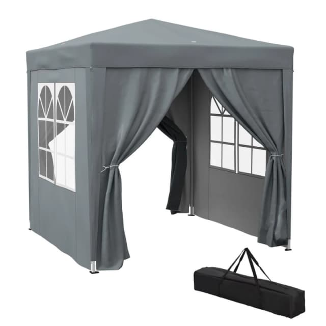 Outsunny 2mx2m Pop Up Gazebo Party Tent Canopy Marquee with Storage Bag Grey - Outsunny 84C-423V00GY