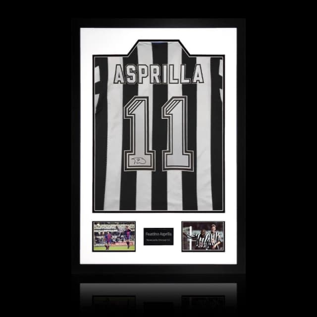 The Fan Cave Faustino Asprilla Signed Newcastle United Shirt El Black & White unisex 850mm x 60
