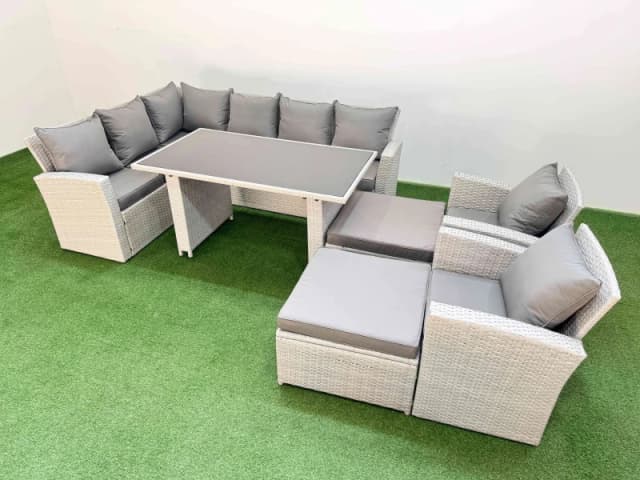 Fimous 10 Seater Wicker Rattan Corner Sofa Sets with 2 Big Footstools in Light Grey Light Grey Unisex