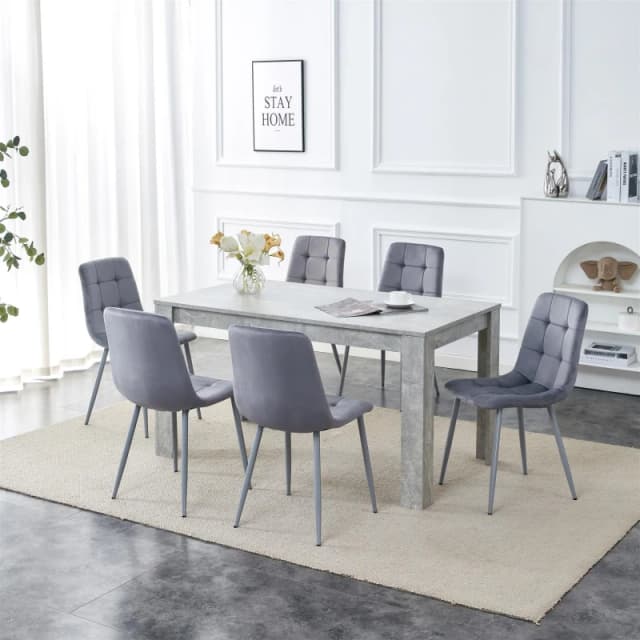KOSY KOALA Dining Table Set with 6 Chairs Dining Room and Kitchen table set of 6 Grey unisex