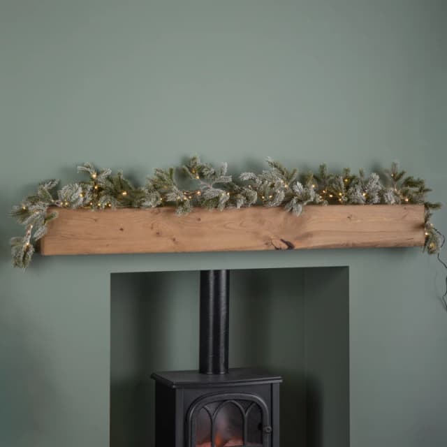 1.8m Frosted Pine Needle Christmas Garland with 120 Warm White LEDs