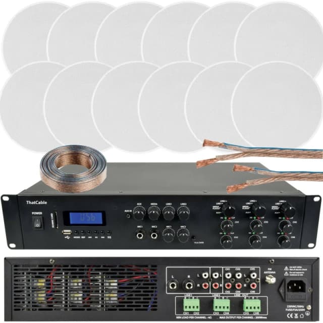 Loops 1200W Loud Bluetooth Sound System 12x 100W Slim Ceiling Speaker 6 Zone Amplifier Multi unisex