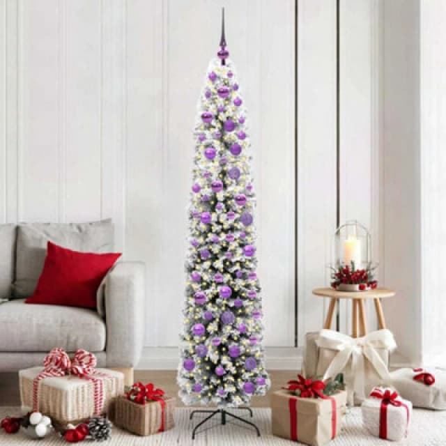 vidaXL Artificial Christmas Tree with 300 LEDs, Lilac Balls with Stand Snow Flocked Green 180 x 48 cm, Green 3395024