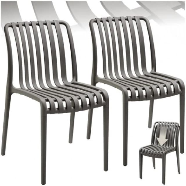 Tectake Garden Chairs Alcudia - Durable, Stackable And Weather-Resistant - Anthracite - Set Of 2