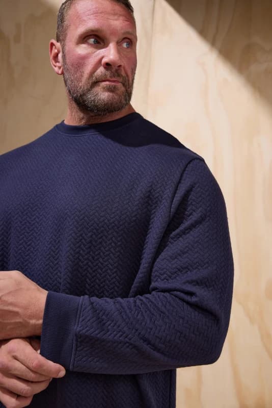 BadRhino BadRhino Men Chevron Quilted Crew Neck Sweatshirt in Dark Blue Size: 5-6X-Large Dark Blue 5-6XL Male 5063111743490