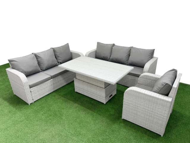 Fimous 7 Seater Poly Rattan Outdoor Garden Furniture Adjustable Lifting Dining or Coffee Table Sofa Set Patio 3 Seater Sofa Reclining Chair 3 Seater S