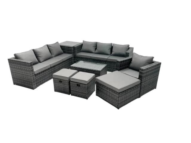 Fimous 10-seater Patio Coffee Table Sofa Set with 3 Stools Side Table in Dark Grey Dark Grey Unisex