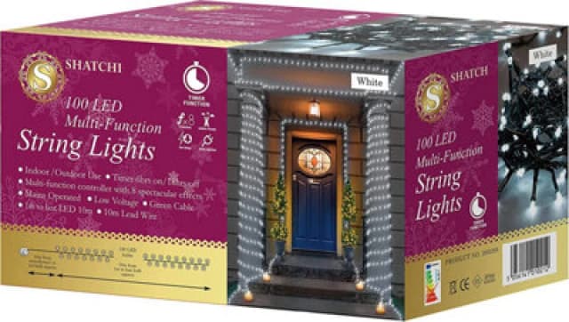 Shatchi 100 Cool White Leds Multifunction Timer Outdoor String Fairy Lights 10M