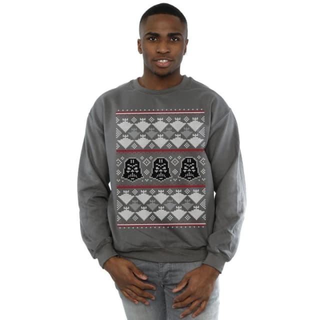 Star Wars Star Wars Men Christmas Vader Imperial Starship Fair Isle Sweatshirt in Charcoal Size: Small Charcoal S Male 5057981547586